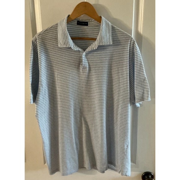 Peter Millar Collection Polo Shirt Men's Large Blue White Stripe Cotton Linen - Picture 3 of 7
